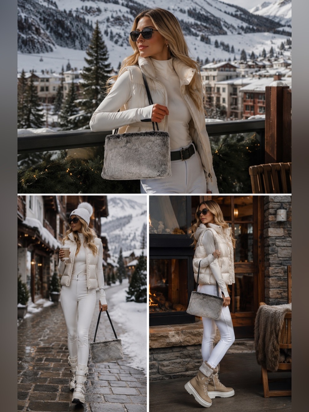 Marian Paquette Faux Fur Tote Bag w/ Leather Straps New!